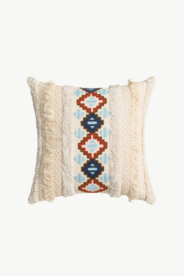 Embroidered Fringe Detail Decorative Throw Pillow Case