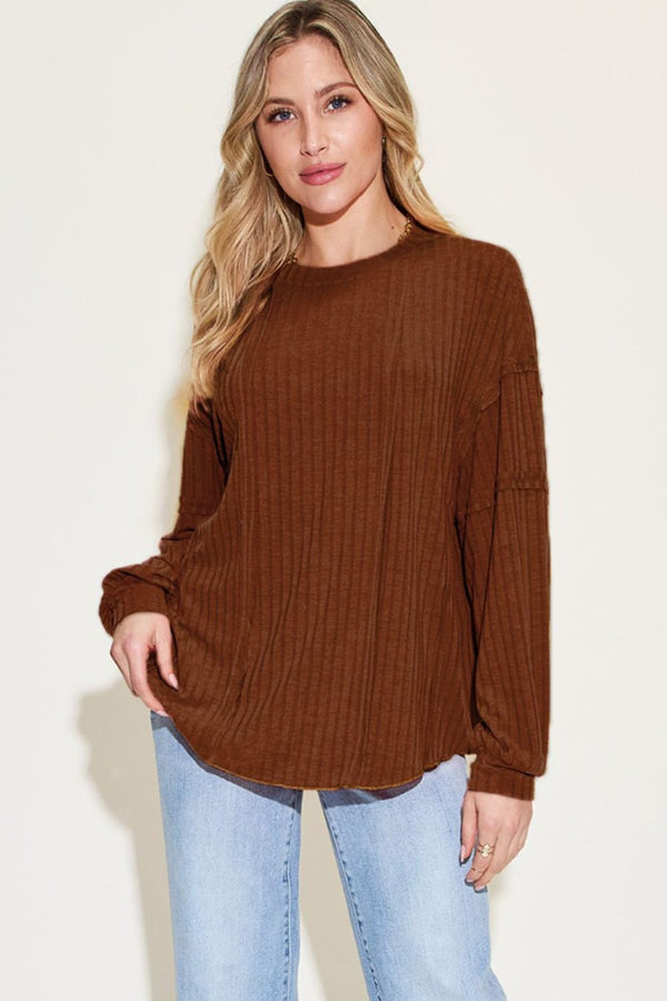 Basic Bae Full Size Ribbed Round Neck Long Sleeve T-Shirt